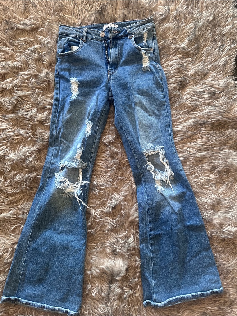 Rue21 Blue Distressed Flare Jeans with Rips